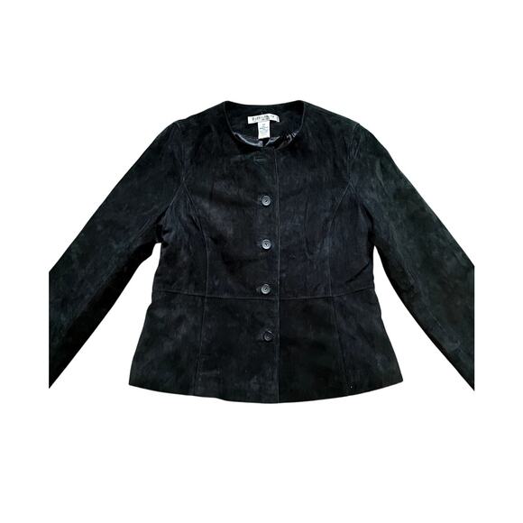 Vintage 1990s Genuine Leather Suede Black Jacket Top 10 Whimsygoth Dark Feminine - Picture 1 of 4